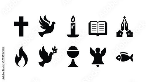 Bild auf Leinwand Collection of sacred symbols and religious icons in silhouette representing fait