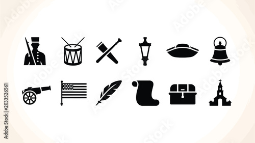 Tableau sur toile Collection of vintage american historical icons representing revolution and earl