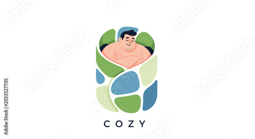 Man wrapped in colorful blanket for cozy comfort