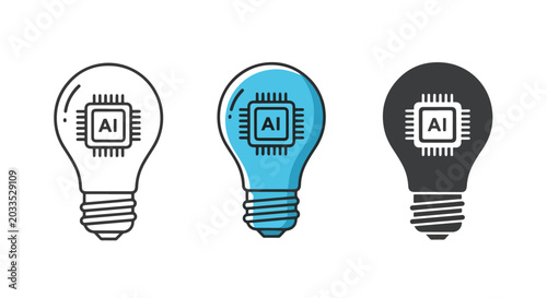 Artificial intelligence light bulb icon - Solid vector icons - Clipart, sticker - icon set - Editable modern style icon