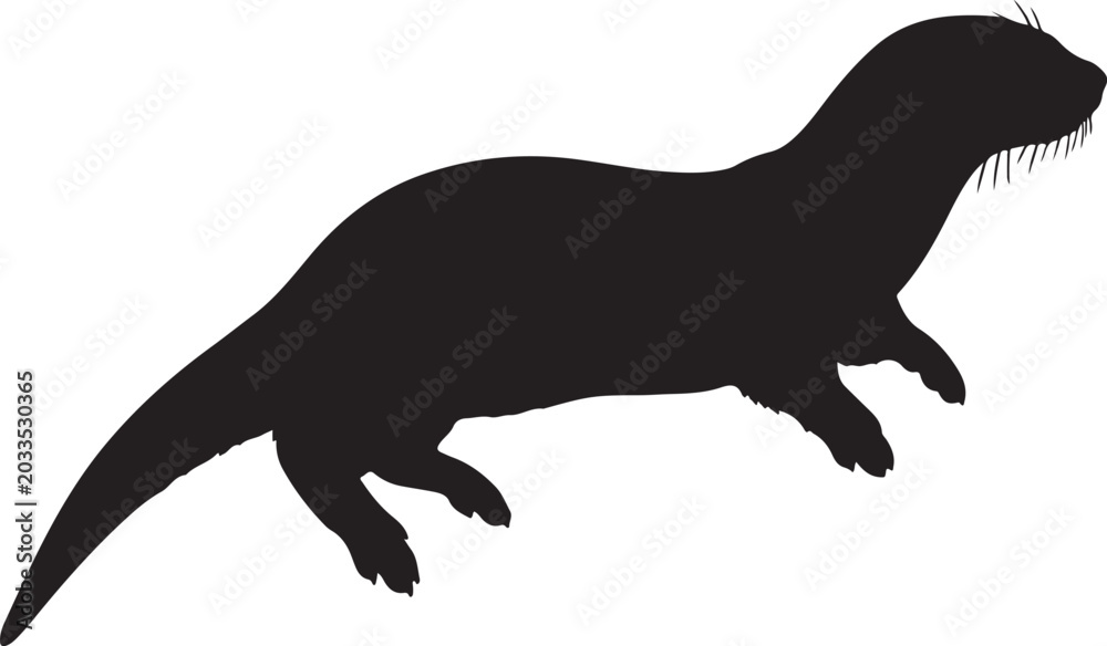 Fototapeta premium Silhouette of an otter in motion on white background, Generative Ai