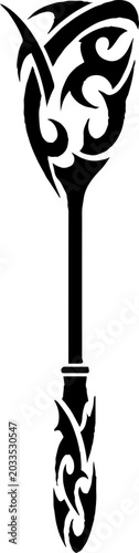 Tribal Scepter Silhouette with Intricate Curved Lines