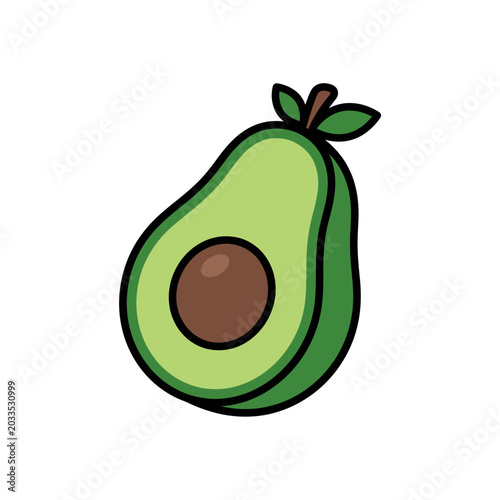 Cartoon Avocado Fruit Cut Open.