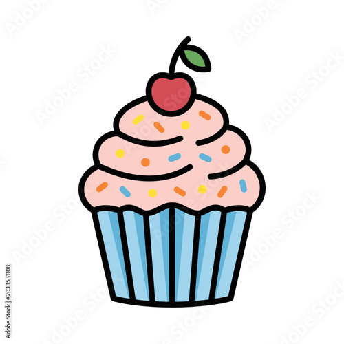 Colorful Cupcake with Pink Frosting.