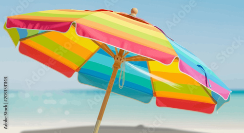 Bild auf Leinwand Colorful Beach Umbrella on Sandy Shore.
