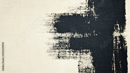 Minimal linen canvas texture with faded black ink strokes and warm ivory base. generative ai