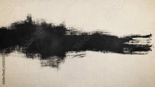 Minimal linen canvas texture with faded black ink strokes and warm ivory base. generative ai
