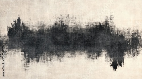 Minimal linen canvas texture with faded black ink strokes and warm ivory base. generative ai