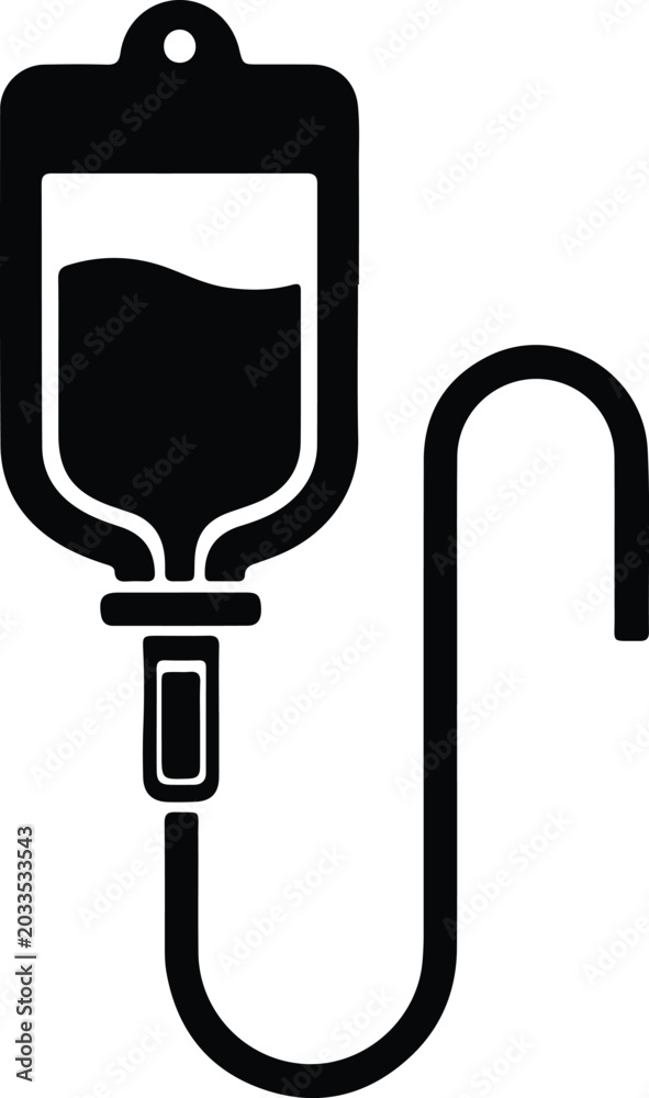 Fototapeta premium Silhouette vector medical intravenous drip bag with connected tubing design