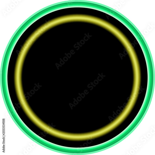 фотографія Glowing Neon Circular Frame with Green and Yellow Light on Black