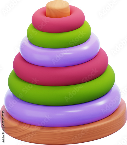 pyramid ring toy 3D icon. colorful stacking ring pyramid toy. baby stacking and motor skill. child learning and play