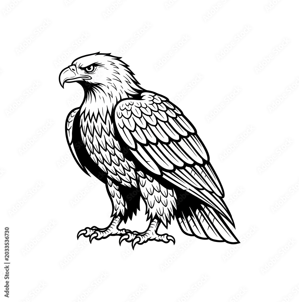 Obraz premium Bald eagle perched with alert expression, symbol of freedom and power
