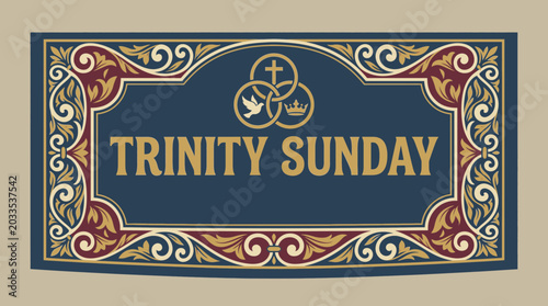 Vintage Trinity Sunday Church Banner with Ornate Borders