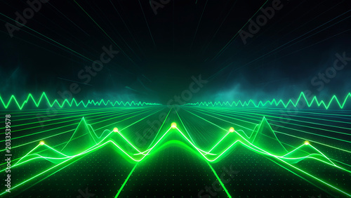 Green Neon Digital Frequency Wave Background