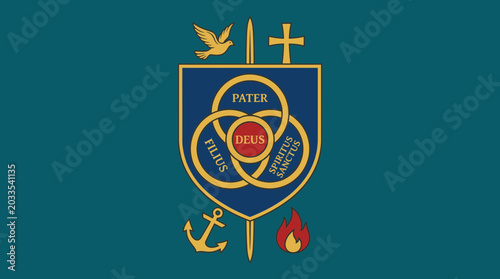 Fotografi Holy Trinity Shield Heraldic Emblem for Church Crest
