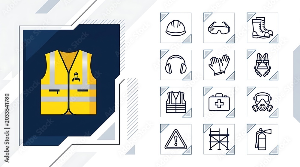 Fototapeta premium Construction Safety Icons and Personal Protective Equipment PPE Infographic