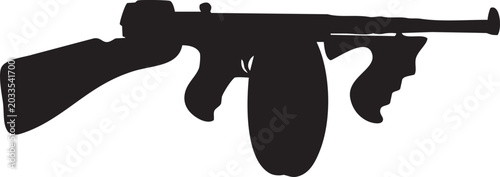 Tableau sur toile Silhouette of a vintage firearm, a classic Tommy gun, iconic weapon from the ear