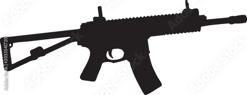 Bild auf Leinwand Silhouette of a modern assault rifle with tactical scope and adjustable stock, r