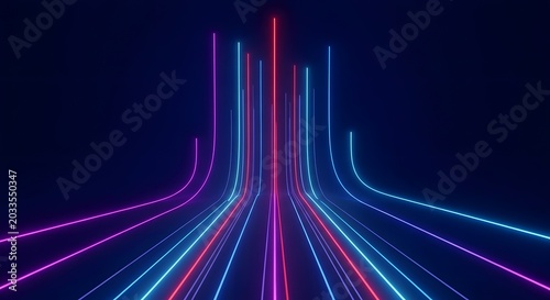 Neon light technology background with glowing blue pink and red lines