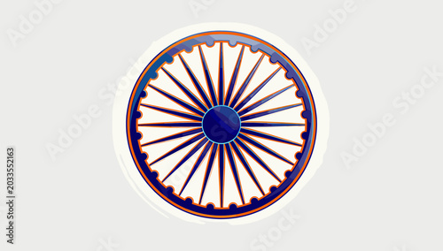 Tableau sur toile Detailed illustration of the Ashoka Chakra, a blue wheel with 24 spokes, symbolizing dharma and progress, often seen on the Indian flag