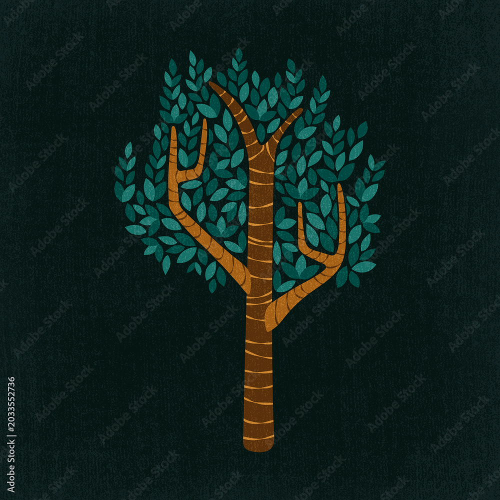 Obraz premium Cute tree clipart, aesthetic nature cartoon illustration