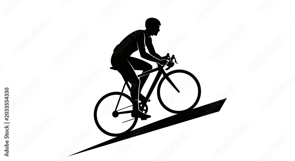 Obraz premium Black silhouette of a man riding a bicycle uphill