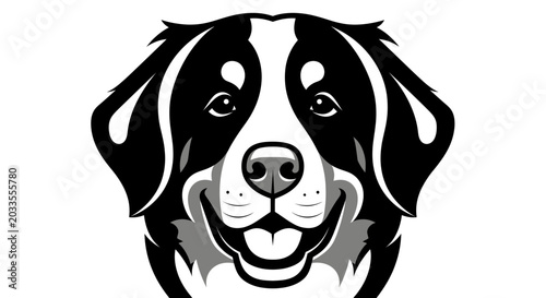 Obraz na płótnie Bernese Mountain Dog Portrait - Black and White Vector Illustration