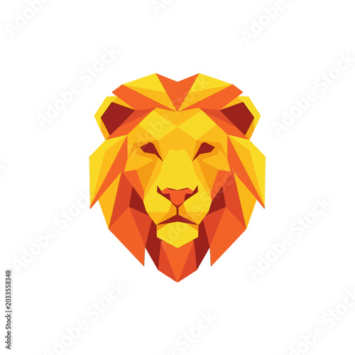 Majestic lion head with geometric low poly design and warm tones