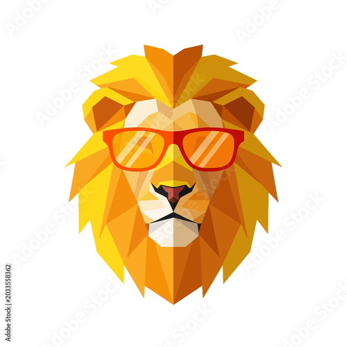 Cool lion head with sunglasses in low poly geometric style