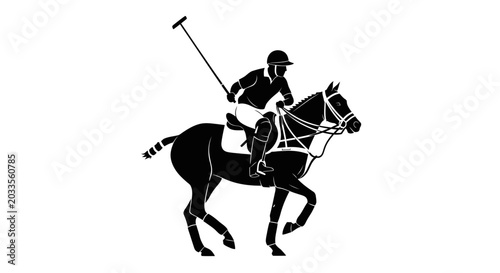 Tableau sur toile Polo Player Silhouette on Horseback with Mallet