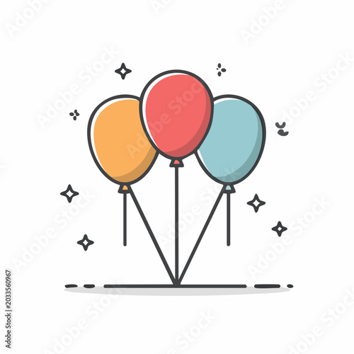 Three Colorful Balloons with Sparkles