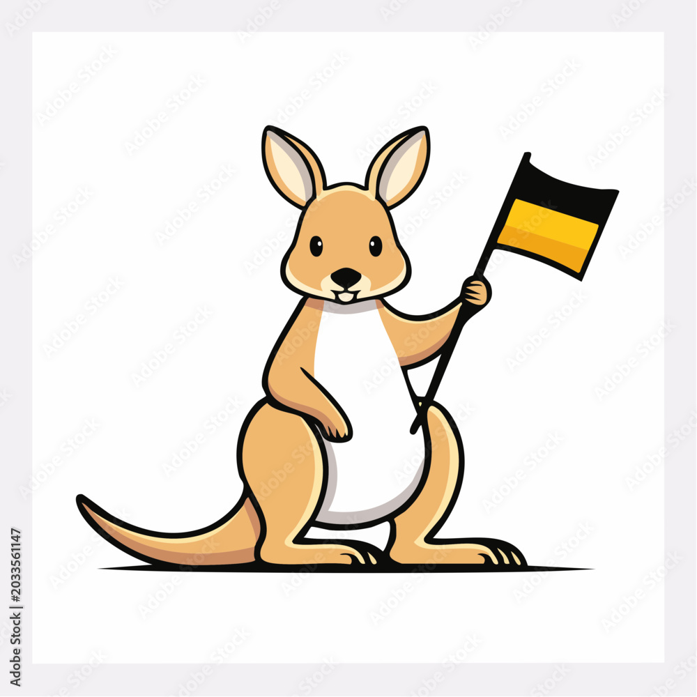 Obraz premium Cartoon Kangaroo Holding a Flag