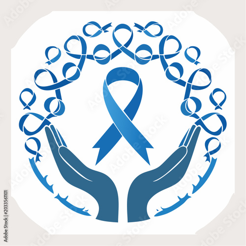 Blue Ribbon Awareness Symbol with Hands