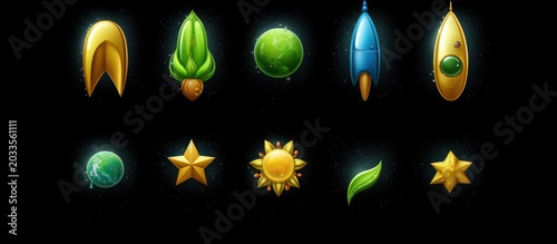 Unlock a universe of possibilities with this stunning collection of polished cosmic and organic interface icons.