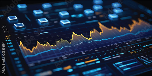 Foto A professional digital illustration shows a modern audio mixing console and soun