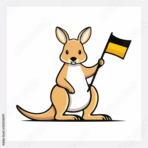 Cartoon Kangaroo Holding a Flag