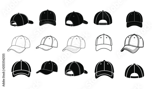 Baseball Cap Hat Vector Bundle With Front Back And Side Views