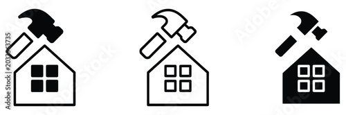 Bild auf Leinwand House renovation and construction icons with hammer tools for building and repai