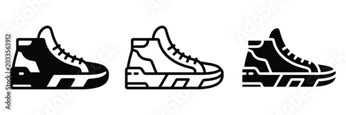 Photography Three black and white ice hockey skate boot icons in different styles for design