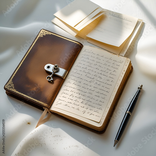 A vintage notebook with pen