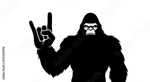 Tableau sur toile Bigfoot Rock Gesture Silhouette, Sasquatch Hand Sign, Funny Monster Icon