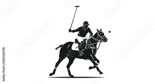 Foto Polo Player Riding Horse Hitting Ball Silhouette