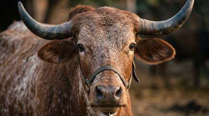 Majestic Brown Cow Close Up Portrait