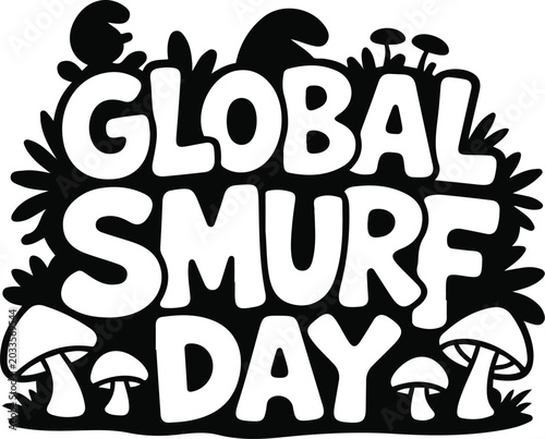 Billede på lærred Global Smurf Day Celebration Vector Illustration, Funny Blue Characters Party Co