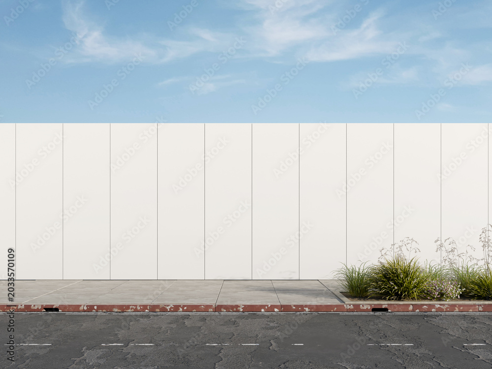 Obraz premium Blank White Roadside Hoarding Mockup from Front View 3D Rendering