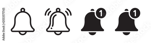 Fotografía Simple notification bell icons with unread message counter badge in outline and solid flat vector style design