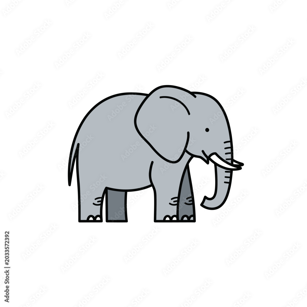 Fototapeta premium Gray Elephant Cartoon Side View.