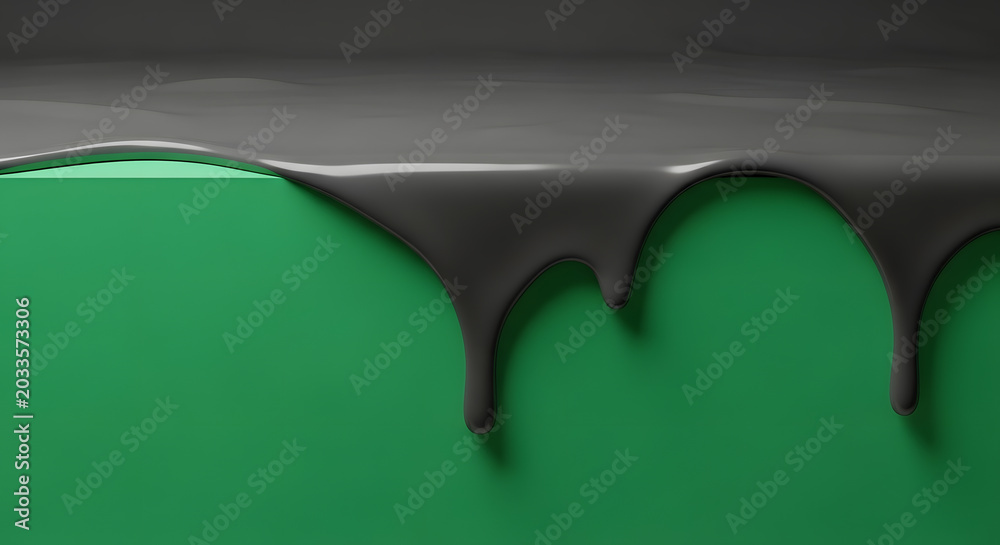 Fototapeta premium Surface melting like liquid on green screen background with black edge.