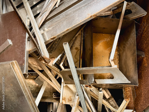 Used stainless steel wasted,dust and rust parts put in recycle junkyard,