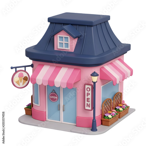 Cute 3D Render of a Pink Ice Cream Shop